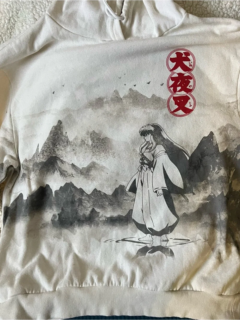 Inuyasha Landscape Sumi-e Boxy Hoodie White Size XL Isaac Morris Anime